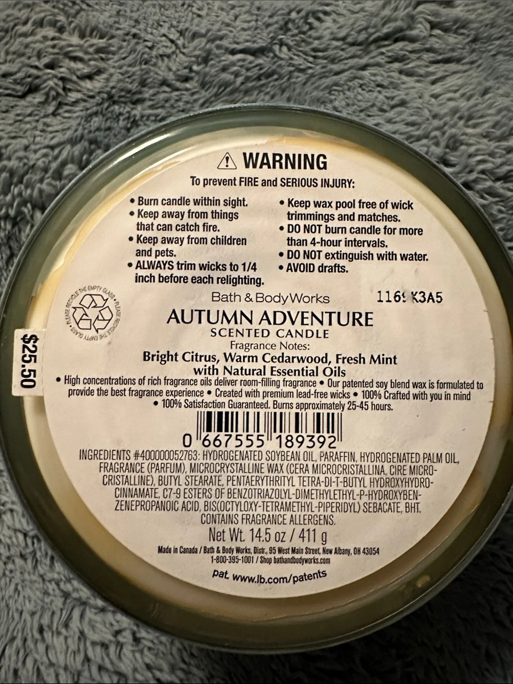 Bath & Body Works Teal & Copper Autumn Adventure Scented Candle